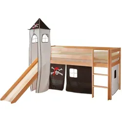 Mid.you Spielbett Ticaa 811493 Kasper, Schwarz, Weiß, Kiefer, Holz, Kiefer, massiv, seitenverkehrt montierbar, 90x200 cm, Kinder- & Jugendzimmer, Kindermöbel, Kinderbetten, Spielbetten