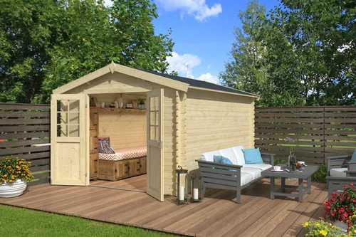 Gartenhaus Blockhaus Holzhaus NORAH 380 - Skandinavisches Gartenhaus aus 28 mm dickem Holz, abschließbar und einfach zu montieren. Ideal für Gartenlager oder als Rückzugsort mit großzügiger Fläche von 7,26 m².