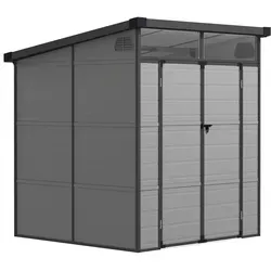 Outsunny Gerätehaus - 190Lx191Wx215Hcm - Hellgrau - Gartenhäuser aus leichtem, wasserfestem Kunststoff-Harz mit Aluminiumrahmen, inklusive Tageslichtfenstern und Pultdach für optimale Witterungsbeständigkeit.