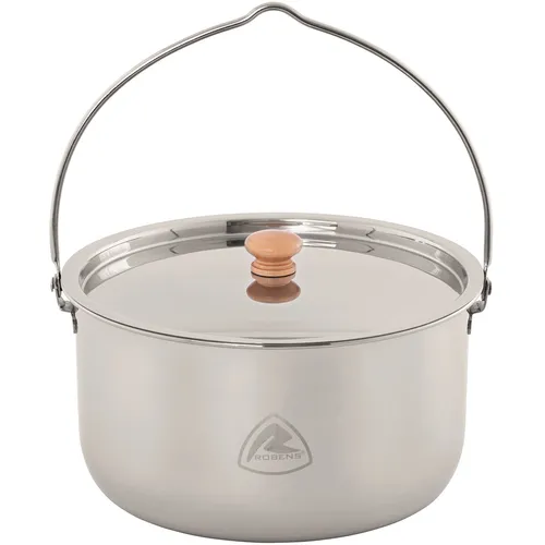 Robens Ottawa Pot 4L - Robuster Campingtopf aus Edelstahl - Outdoorküche und Campingkocher - Ideal für Camping, mit hitzebeständigem Holzgriff und praktischer Skala für präzises Kochen.