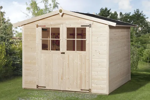 Weka Holz-Gartenhaus Parma Satteldach Unbehandelt 198 cm x 217 cm - Holz-Gartenhaus mit Satteldach, ideal für die praktische Aufbewahrung von Gartengeräten und Möbeln. Einfache Montage dank Steck- & Schraubsystem und inklusive Boden.