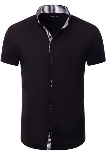 Reslad Kurzarmhemd Herren Slim Fit Schwarz M | Elegantes Business Hemd für den Sommer - Elegantes Slim Fit Kurzarmhemd für Herren in Schwarz. Ideal für den Sommer, bietet es optimalen Komfort und eine moderne Silhouette. Perfekt für elegante Anlässe oder entspannte Freizeitlooks.