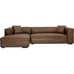 Vintage Ecksofa links 3-4 Sitzer aus braunem Leder und schwarzem Holz COBAIN