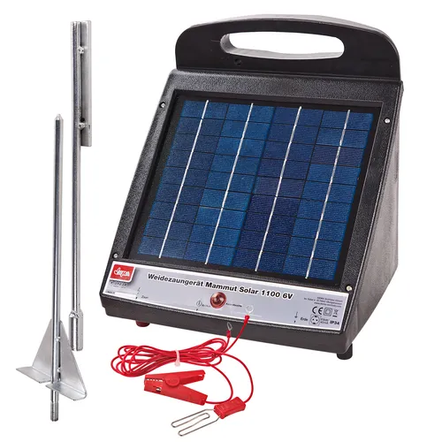 Mammut Solar 1100 6V Elektrozaungerät - Umweltfreundliches Solar Weidezaungerät mit Erdspieß und Solarpanel, ideal für Weiden und Wiesen, sorgt für zuverlässigen Schutz Ihrer Tiere.