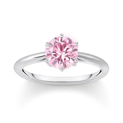 THOMAS SABO Silber-Ring für Damen Pinkfarbener Stein TR2474-051-9-58 Ringgröße 58/18,5