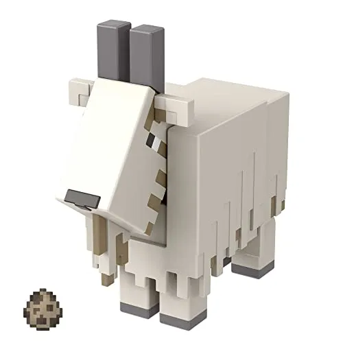 Mattel Minecraft HDV15 - Goat Action-Figur (ca 8 cm) mit 1 Bauelement und Zubehör, Aufbauspielzeug nach dem Vorbild des Videospiels, Spielzeug Sammlergeschenk für Fans und Kinder ab 6 Jahren