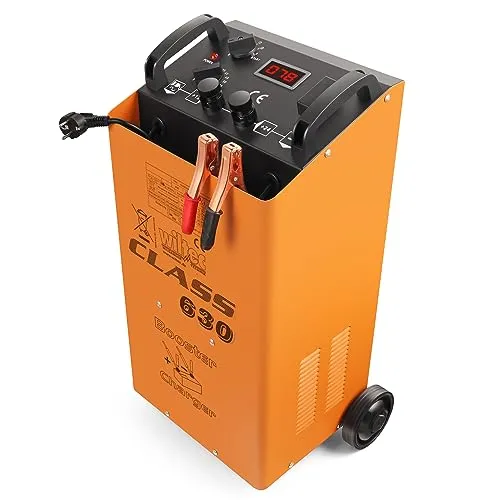 Wiltec Batterieladegerät 12V 24V 90A - Fahrzeugbatterie-Ladegeräte mit Schnellladefunktion und Starthilfe, ideal für Autos, Lkw und Motorräder. Robust, mobil und sicher mit isolierten Griffen.