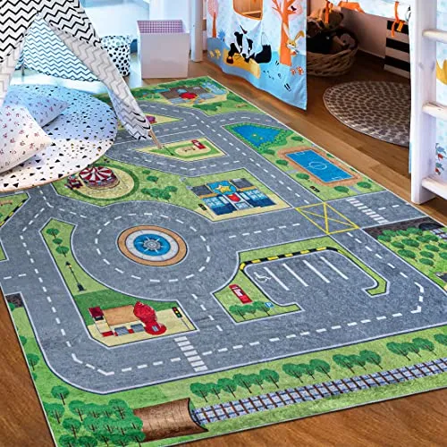 Mazovia Kinderzimmerteppich Antirutsch 80 x 150 cm - Teppich fürs Kinderzimmer mit rutschfester Unterseite und waschbar bis 30 Grad, perfekt für Sicherheit und Pflegeleichtigkeit im Spielbereich.