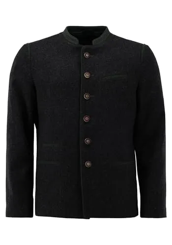 OS Trachten Trachtenjanker Slim Fit Enage, Größe:52, anthrazit-trachtengrün - Eleganter Slim Fit Lodenjanker aus reiner Wolle, ideal für festliche Anlässe. Der Stehkragen mit Stickerei und die Paspeltaschen bieten eine stilvolle Note.