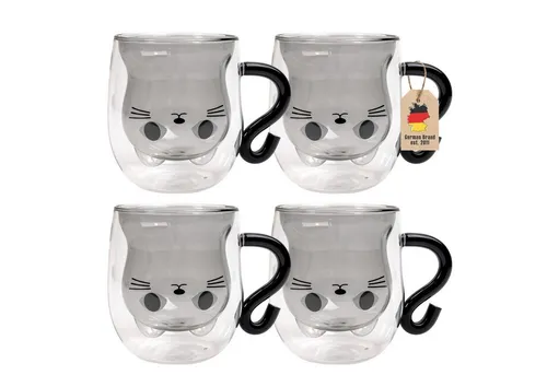 Intirilife Katzen-Thermo-Gläser-Set 4-tlg, doppelwandig, 200ml - Charmantes 4-teiliges Set doppelwandiger Thermo-Gläser mit niedlichem Katzendesign. Ideal für Kaffee und Tee, hält Getränke lange warm oder kalt. Perfekt für Katzenliebhaber und als Geschenk.