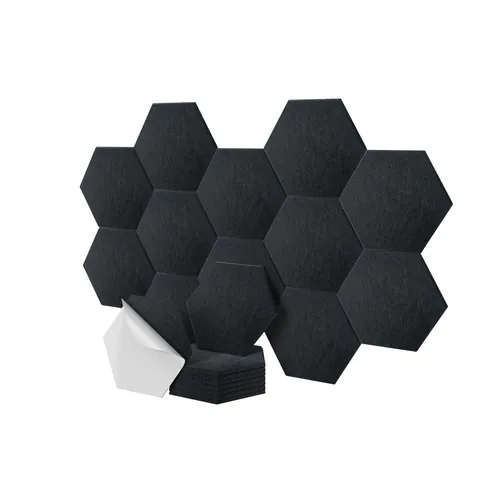 relaxdays Akustikplatte Hexagon Set selbstklebend (18-St), schwarz - Verbessere die Raumakustik mit diesen selbstklebenden Hexagon-Akustikplatten. Einfach anzubringen, reduzieren sie störende Geräusche und setzen kreative Designakzente – ideal für Büro, Studio oder Wohnräume.