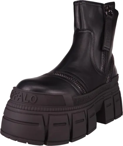 Buffalo Damen Boot Gospher Bootie Zip schwarz - Größe 41 - Modischer Bootie aus hochwertigem Kunstleder mit praktischen Reißverschlüssen und bequemer Memory Foam Innensohle für hohen Tragekomfort. Ideal für den Freizeitlook und abriebfest für den täglichen Einsatz.