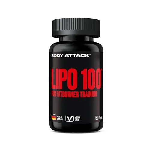 Body Attack LIPO 100-60 vegane Kapseln - Stoffwechsel Beschleunigen mit Lipocholine®, 200 mg Koffein, Ginseng & Grüner Tee Extrakt, Theacrin - Für Fatburner-Training & Diät - Made in Germany