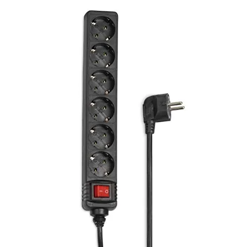 Hama Steckdosenleiste 6-Fach (Mehrfachsteckdose mit Save Energy-Schalter zum Stromsparen, Steckplätze 45 Grad gedreht, Kabel 1,4m, GS geprüft, Mehrfachstecker für Home Ofiice) schwarz