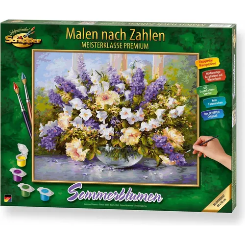 Schipper Malen Nach Zahlen "Sommerblumen" - Kreatives Malset ab 12 Jahren - Schreibutensilien, inkl. Malkarton, Acrylfarben und Malpinsel für ein künstlerisches Erlebnis mit fühl- und sichtbarer Leinenstruktur.