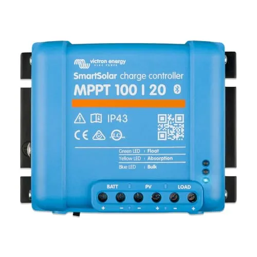 VictronEnergy SmartSolar MPPT 100 20-48V - 20A Solarladeregler für 12-48V, optimiert Energieertrag um bis zu 30% bei Teilverschattung, mit Bluetooth-Funktion für einfache Überwachung