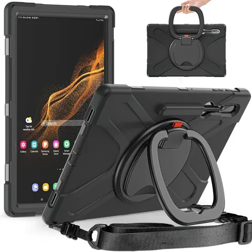 360 Grad Tablet Tasche für Samsung Galaxy Tab S10/S9/S8 Ultra - Schwarz - Taschen & Hüllen: Robuste und flexible 360 Grad Hülle mit integriertem Stand, schocksicher und wasserfest für optimalen Schutz und vielseitige Nutzung.