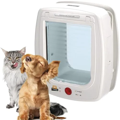 Ferplast Katzenklappe mit Mikrochip-Erkennung - 4-Wege Katzentür für Katzen und kleine Hunde, Zugluftschutz und inkl. Mikrochiphalsband für maximale Kontrolle