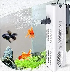 OsAtNb Aquarienfilter 4in1 Aquarienfilter, 500-1800L/H Aquarien Filter mit 2 Filterschwämmen Wasserpumpe Sauerstoff Belüftung Wave Maker für 20L-1500L Aquarium (30W 1800L/H)