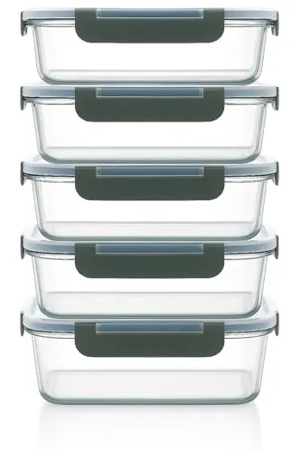 Visario 5 x Glas-Frischhaltedosen 1040 ml - Langlebige Meal Prep Boxen - Bento Boxen aus hochwertigem Borosilikatglas, temperaturbeständig bis 400°C. Luftdicht & auslaufsicher mit BPA-freien Deckeln – ideal für gesunde Mahlzeiten und nachhaltige Aufbewahrung.