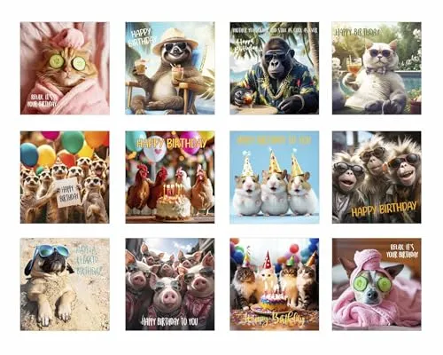 Edition Seidel Set 12 exklusive Premium quadratische Geburtstagskarten mit Umschlag. Doppelkarten/Klappkarten mit Briefumschlag. Glückwunschkarte Bilet Geburtstag Karte lustige Geburtstagskarte