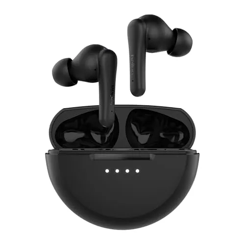 Belkin SoundForm Rhythm True Wireless In Ear Kopfhörer kabellos, integriertes Mikro, Schnellladen mit USB-C, 28 Std. Akkulaufzeit, wasserfest nach IPX5, für iPhone, iPad, Galaxy, Pixel usw. – Schwarz