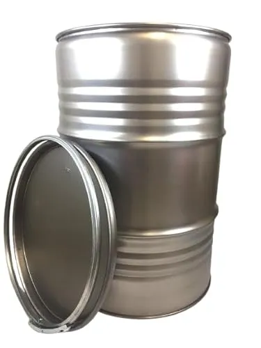 Birsppy SRM Metallfass 210 Liter - Ölfass mit Spannring und Deckel - Eimer: 210 Liter Metallfass aus kaltgewalztem Blech, nagelneu und unbenutzt, mit glatter, pflegeleichter Oberfläche - ideal für vielseitige Anwendungen.