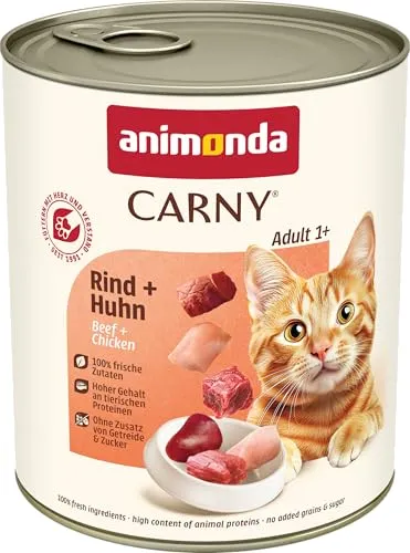 animonda Carny Adult Rind + Huhn (6 x 800 g), Katzennassfutter für ausgewachsene Katzen, Nassfutter mit 100 % frischen, fleischlichen Zutaten, Katzenfutter ohne Getreide und Zucker