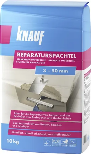 Knauf Reparaturspachtel 10 kg - Spachtelmassen für einfache und schnelle Reparaturen, ideal für Wände und Decken mit hervorragender Haftung und glatten Oberflächen.