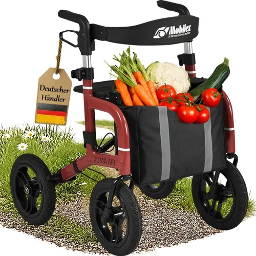 Mobilex Puma Air Outdoor Rollator schwarz - Robuster Rollator für den Außenbereich, ausgestattet mit luftgefüllten Reifen für optimalen Komfort und Stabilität auf unebenem Gelände.