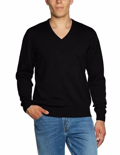 MAERZ Muenchen V-Ausschnitt-Pullover schwarz - Herren-Pullover aus 100% Wolle, ideal für kühle Tage und angenehm warm. Pflegeleicht im Wollwaschgang bei 30°C.