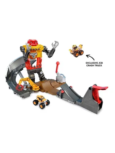 Monster Jam Smash & Bash Smashbot Playset 1:64 - Spielzeugauto mit exklusivem Smash & Bash Monster Truck, inklusive einstellbarem Launcher und 38,1 cm SmashBot-Roboter für aufregende Action und Reparaturspaß!