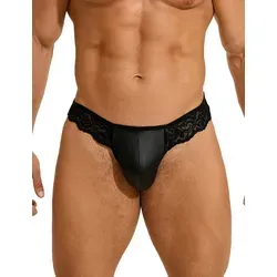 Lau-Fashion Tanga Männer Spitze Lack Leder Herren Wetlook String Unterwäsche M/L/XL