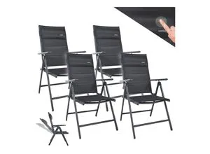 GARMIO® Gartenstuhl Florenz Schwarz – 4er Set, 7-fach verstellbar & klappbar - Komfortables 4er Set Gartenstühle mit ergonomischer Rückenlehne und höhenverstellbaren Nackenkissen. Ideal für entspannte Stunden im Freien – leicht, stabil und platzsparend klappbar.