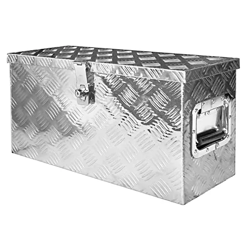 V2Aox Anhänger-Deichselbox - Robuste Werkzeugbox aus Aluminium - Transportboxen mit 60 x 25 x 30 cm, wasserdicht und abschließbar für sichere Aufbewahrung von Werkzeug und Maschinen. Ideal für Garten, Garage oder Anhänger.