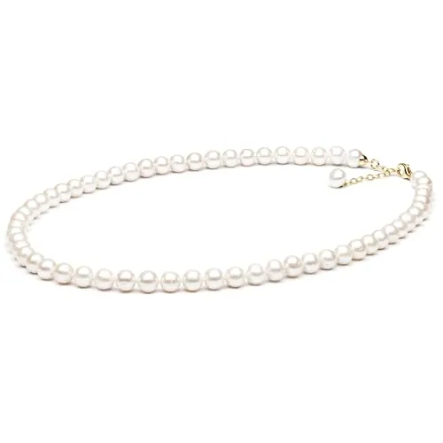 Gaura ECHTE Perlenkette - 585 Gelbgold plattiert, weiße Zuchtperlen, 9 mm - Elegante Perlenkette mit echten weißen Zuchtperlen (8-9 mm) und variabler Länge (50-53 cm). Hergestellt aus 585 Gelbgold plattiertem Silber für Langlebigkeit. Handgefertigt in der EU mit 24 Monaten Garantie.