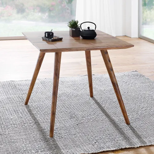 FineBuy Esstisch Holz Massiv - Rustikaler Sheesham Küchentisch - Esstisch aus massivem Sheeshamholz im rustikalen Landhausstil, pflegeleichte Oberfläche und formschöne, abgerundete Tischbeine - ideal für gemütliche Esszimmer.