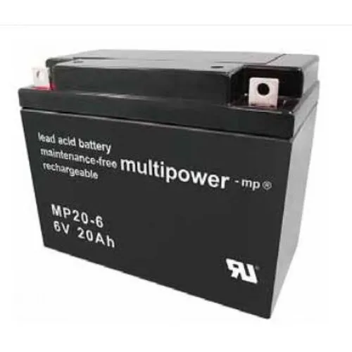 Multipower MP20-6 6V 20Ah Blei Akku AGM - Batterien & Akkus - Wartungsfreier AGM Bleiakku mit langer Lebensdauer bis zu 5 Jahren, ideal für Sicherheits- und Alarmtechnik, Notstromversorgung und Freizeit.