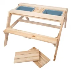 small foot Kindersitzgruppe Matschtisch - braun - Multifunktionale Gartenmöbel-Sets für Kinder: Wandelt sich vom Picknicktisch zum Matschtisch mit herausnehmbaren Wannen für endlosen Spielspaß im Freien.
