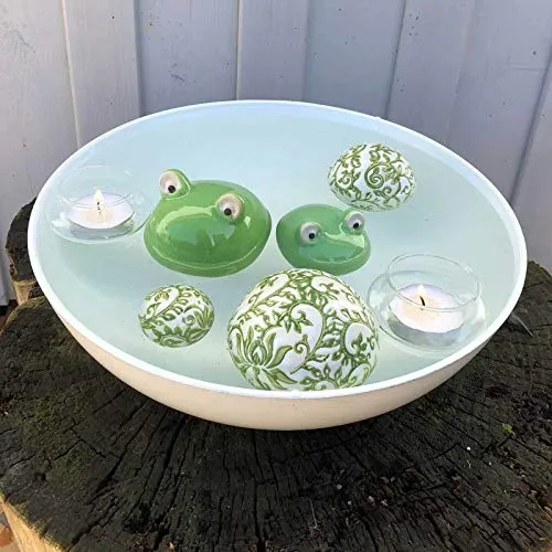 Storm's Gartenzaubereien Miniteich creme-weiß komplett mit Schale und Schwimmfröschen