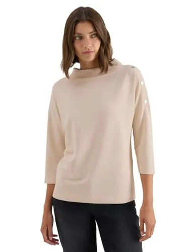 CECIL Damen 3227803 Shirt mit Knopfdetail, Oat Milk beige, Large - Damen T-Shirt mit Funnel Neck und Knopfdetail, aus hochwertigem Baumwollmix mit Stretch für optimalen Tragekomfort. Perfekt für einen lässigen Look!
