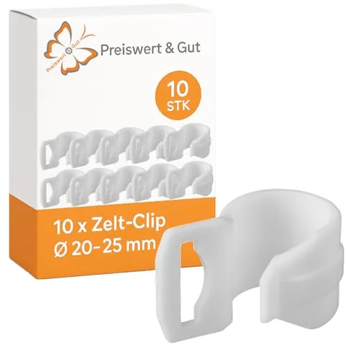 Preiswert&Gut 10 x Zelt-Clip Kunststoffhaken Ø 20–25 mm C-Clips für Camping Vorzelt & Zeltstangen, Innenzelthaken für Zeltgestänge Campingausrüstung und Zeltzubehör