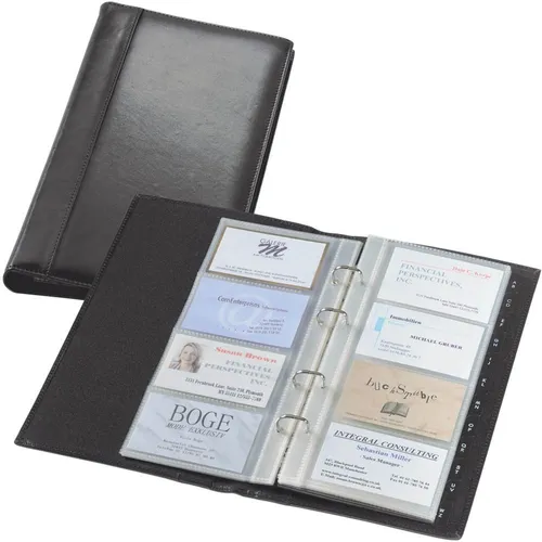 SIGEL Visitenkarten-Ringbuch Torino schwarz - Visitenkarten-Aufbewahrung mit 20 Hüllen und A-Z Register, ideal für eine strukturierte und professionelle Präsentation Ihrer Visitenkarten.