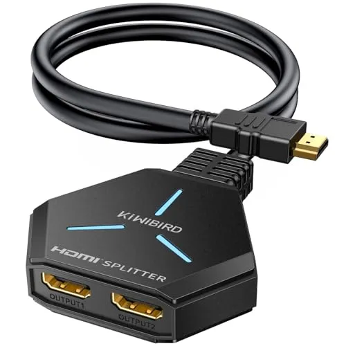 KiWiBiRD HDMI Splitter 2 Monitore Gleichzeitig 4K, HDMI Verteiler 1 in 2 Out, 2160p 1440p 1080p HDCP 3D, Kompatibel mit PS5 TV Box Fernseher Gaming PC Projektor