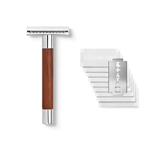 Störtebekker® Premium Rasierhobel 'Solingen' mit Walnuss Holzgriff - Rasierer für Herren, edles Design aus Edelstahl, inklusive 10 Klingen und Rasurguide – perfekt als Geschenkidee und Made in Germany.