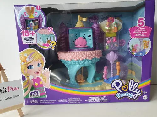 Polly Pocket GYK42 - Regenbogen-Einhornspaß Meerjungfrauen-Bucht, 2 Puppen und 15 Überraschungen, Spielzeug ab 4 Jahren