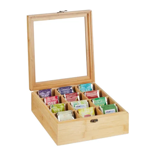 Teebox Teeaufbewahrungsbox Teekasten 12 Fächer Bambus Teebeutel-Organizer