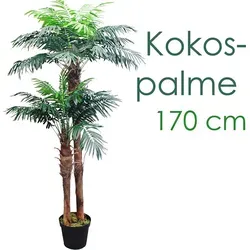 Kunstpalme Cocos Palme 170 cm – Decovego - Hochwertige künstliche Palme für stilvolle Zimmerdekoration. Pflegeleicht, immer frisch und ideal für Büro oder Wohnbereich. Mit stabiler Zementbasis und biegsamen Wedeln.