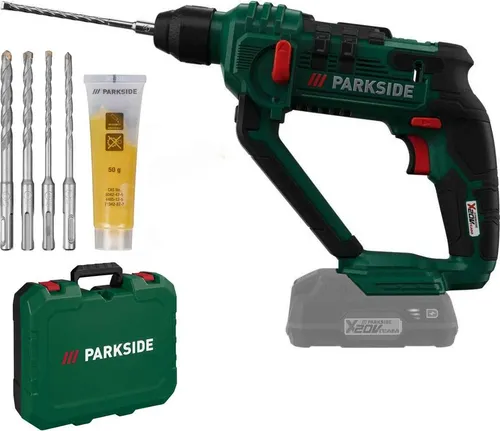 Parkside Akku Bohrhammer PABH 20 Li - Leistungsstark ohne Akku - Kraftvoller Akku-Bohrhammer für Beton, Stein, Metall und Holz. Mit SDS-plus Aufnahme und stufenloser Steuerung. Inklusive Tragekoffer und Bohrerset, ideal für vielseitige Einsätze.