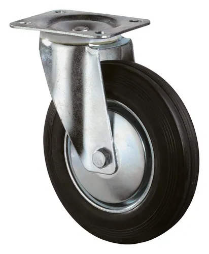 BS Rollen Lenkrolle 125 mm mit Rollenlager Stahlblech verzinkt mit Gummirad - L400.B55.126